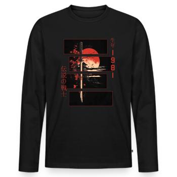 Japanische Zeichen Krieger Vintage 1981 Geburtstag - Männer Premium Bio Langarmshirt - Schwarz - Vorne - Nico (187cm)