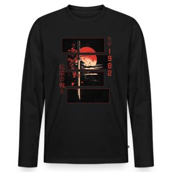 Japanische Zeichen Krieger Vintage 1982 Geburtstag - Männer Premium Bio Langarmshirt - Schwarz - Vorne - Nico (187cm)