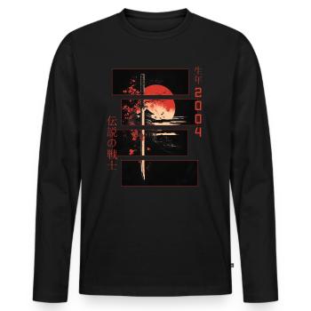 Signe Japonais Guerrier Vintage 2004 Anniversaire - T-shirt manches longues Premium bio Homme - noir - Devant - Nico (187cm)