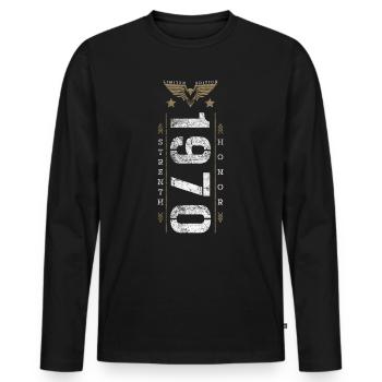 Édition limitée 1970's Force et Honneur Anniversaire - T-shirt manches longues Premium bio Homme - noir - Devant - Nico (187cm)