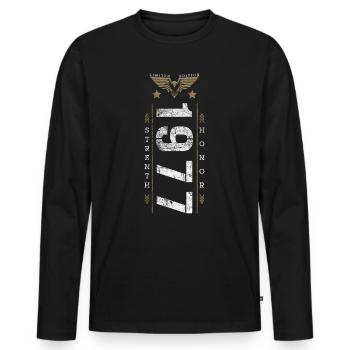 Edition Limitée 1977 Force et Honneur Anniversaire - T-shirt manches longues Premium bio Homme - noir - Devant - Nico (187cm)