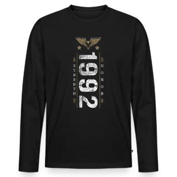 Edition Limitée 1992 Force et Honneur Anniversaire - T-shirt manches longues Premium bio Homme - noir - Devant - Nico (187cm)