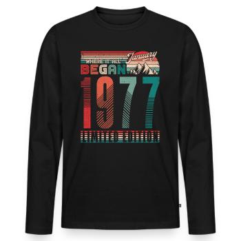 Anniversaire 1977 Vintage Janvier Cadeau Rétro - T-shirt manches longues Premium bio Homme - noir - Devant - Nico (187cm)