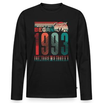 Anniversaire 1993 Vintage Janvier Rétro Cadeau - T-shirt manches longues Premium bio Homme - noir - Devant - Nico (187cm)