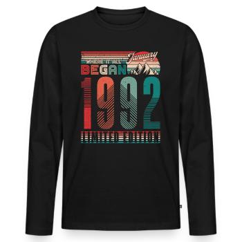 Anniversaire 1992 Vintage Janvier Cadeau Rétro - T-shirt manches longues Premium bio Homme - noir - Devant - Nico (187cm)