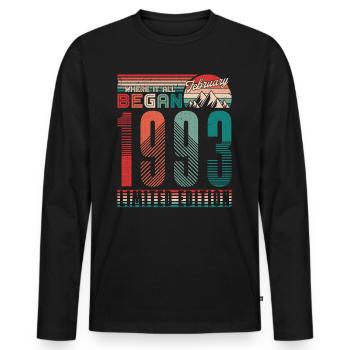 Anniversaire 1993 Millésime Février Cadeau Rétro - T-shirt manches longues Premium bio Homme - noir - Devant - Nico (187cm)