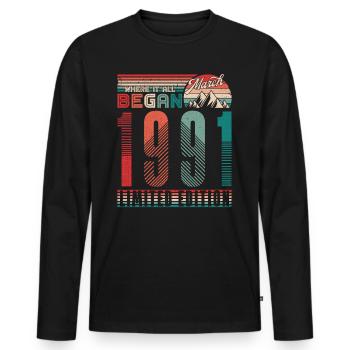 Anniversaire 1991 Vintage Mars Rétro Cadeau - T-shirt manches longues Premium bio Homme - noir - Devant - Nico (187cm)