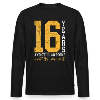 16 ans d’anniversaire cadeau enfants garçon fille - T-shirt manches longues Premium bio Homme - noir - Devant - Nico (187cm)