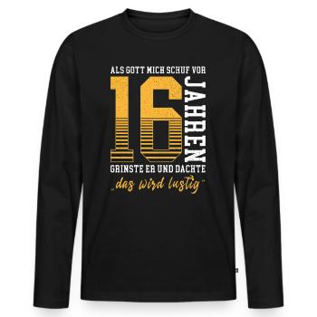 Quand Dieu m’a créé, il a souri pour ses 16 ans - T-shirt manches longues Premium bio Homme - noir - Devant - Nico (187cm)