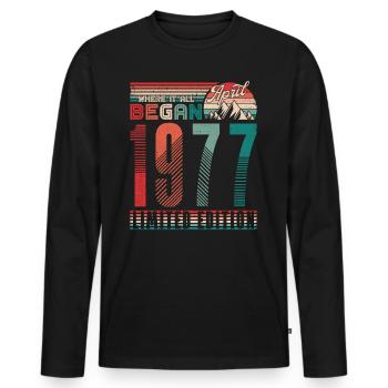 Anniversaire 1977 Vintage Avril Cadeau Rétro - T-shirt manches longues Premium bio Homme - noir - Devant - Nico (187cm)
