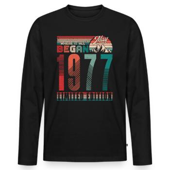 Anniversaire 1977 Vintage Mai Cadeau Rétro - T-shirt manches longues Premium bio Homme - noir - Devant - Nico (187cm)