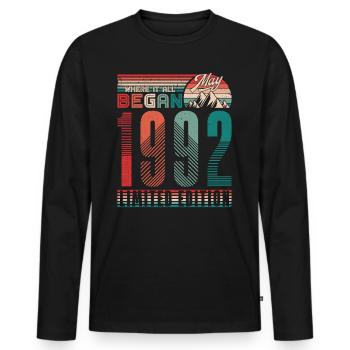 Anniversaire 1992 Vintage Mai Cadeau Rétro - T-shirt manches longues Premium bio Homme - noir - Devant - Nico (187cm)