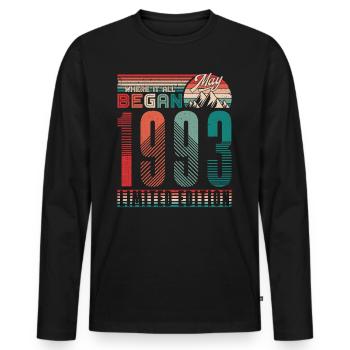 Anniversaire 1993 Vintage Mai Cadeau Rétro - T-shirt manches longues Premium bio Homme - noir - Devant - Nico (187cm)