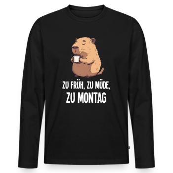Kaffee Capybara Montag Morgenmuffel Geschenk - Männer Premium Bio Langarmshirt - Schwarz - Vorne - Nico (187cm)