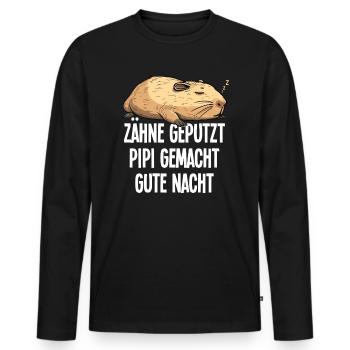 Zähne Geputzt Gute Nacht Capybara Pyjama Geschenk - Männer Premium Bio Langarmshirt - Schwarz - Vorne - Nico (187cm)