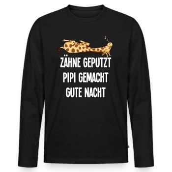 Giraffe Lustiger Spruch Zähne Geputzt Gute Nacht - Männer Premium Bio Langarmshirt - Schwarz - Vorne - Nico (187cm)