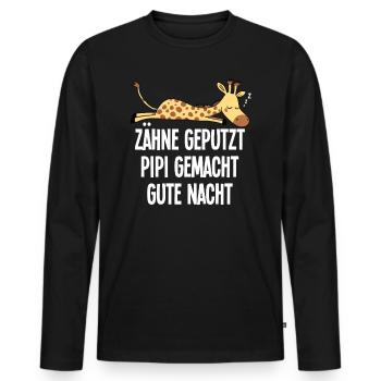 Zähne Geputzt Gute Nacht Schlafende Giraffe - Männer Premium Bio Langarmshirt - Schwarz - Vorne - Nico (187cm)