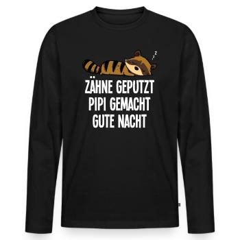 Waschbär Zähne Geputzt Gute Nacht Lustiges Motiv - Männer Premium Bio Langarmshirt - Schwarz - Vorne - Nico (187cm)