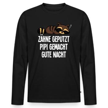 Waschbär Zähne Geputzt Gute Nacht Pyjama Geschenk - Männer Premium Bio Langarmshirt - Schwarz - Vorne - Nico (187cm)