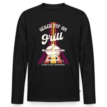 guy at the grill funny saying grilling retro - Men's Premium Organic Long Sleeve Shirt - black - Front - Nico (187cm)