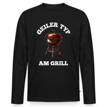 Guy At The Grill Funny BBQ Grilling Gift - Men's Premium Organic Long Sleeve Shirt - black - Front - Nico (187cm)