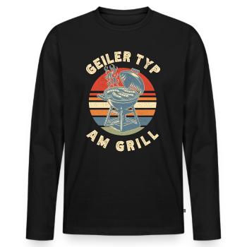 Guy At The Grill Retro BBQ Grilling Gift - Men's Premium Organic Long Sleeve Shirt - black - Front - Nico (187cm)