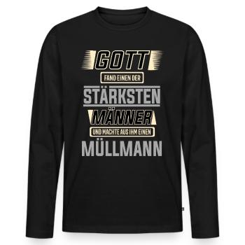 Müllmann, einer der stärksten Männer der Welt - Männer Premium Bio Langarmshirt - Schwarz - Vorne - Nico (187cm)