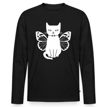 Chats avec papillons Chats mignons Chats - T-shirt manches longues Premium bio Homme - noir - Devant - Nico (187cm)