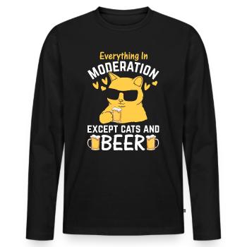 Drôle de chat I Tout avec modération sauf les chats et bi - T-shirt manches longues Premium bio Homme - noir - Devant - Nico (187cm)