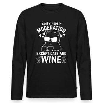 Drôle de chat I Tout avec modération sauf les chats et nous - T-shirt manches longues Premium bio Homme - noir - Devant - Nico (187cm)