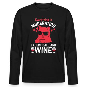 Alles in Maßen, außer Katzen und Wein - Männer Premium Bio Langarmshirt - Schwarz - Vorne - Nico (187cm)