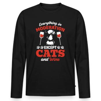 Alles in Maßen, außer Katzen und Wein - Männer Premium Bio Langarmshirt - Schwarz - Vorne - Nico (187cm)