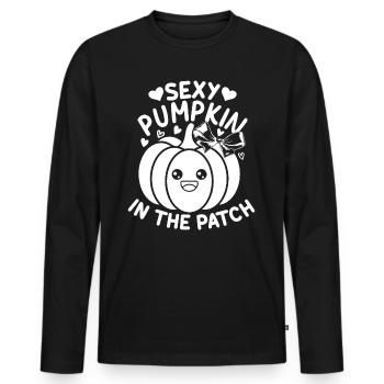 Halloween Sexy Pumpkin I Citrouille Sexy en Patch - T-shirt manches longues Premium bio Homme - noir - Devant - Nico (187cm)