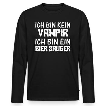 Ich bin kein Vampir Ich bin ein Bier Sauger - Hall - Männer Premium Bio Langarmshirt - Schwarz - Vorne - Nico (187cm)