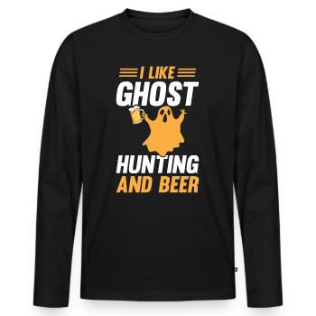 Drôle de fantôme J’aime la chasse aux fantômes et la bière - Hallow - T-shirt manches longues Premium bio Homme - noir - Devant - Nico (187cm)
