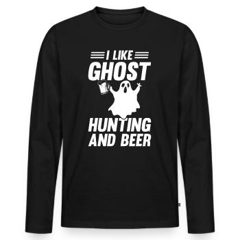 Halloween - J’aime la chasse aux fantômes et la bière - Ghost - T-shirt manches longues Premium bio Homme - noir - Devant - Nico (187cm)