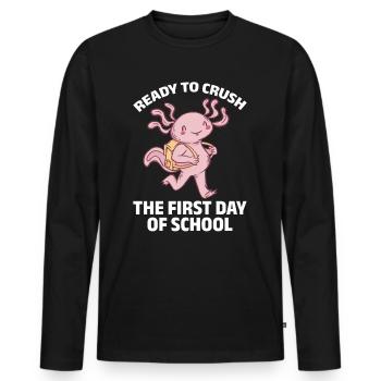 Axolotl - Prêt à écraser le premier jour d’école - T-shirt manches longues Premium bio Homme - noir - Devant - Nico (187cm)