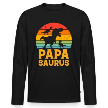 Papa Saurus Family Papa Dinosaur Papa Dino Papasau - Männer Premium Bio Langarmshirt - Schwarz - Vorne - Nico (187cm)