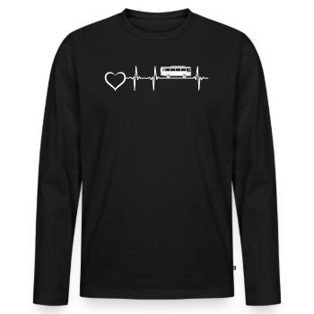 School Bus Driver Heartbeat Heart - Schoolbus Driv - Männer Premium Bio Langarmshirt - Schwarz - Vorne - Nico (187cm)
