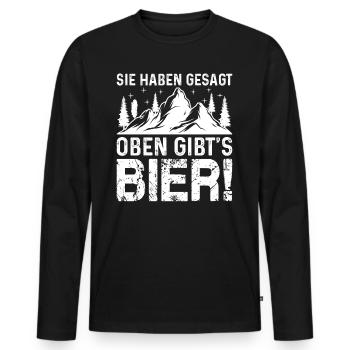 Mountain hiking - you said there's beer upstairs - Men's Premium Organic Long Sleeve Shirt - black - Front - Nico (187cm)