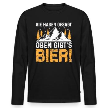 You said there's beer upstairs - mountain hiking - Men's Premium Organic Long Sleeve Shirt - black - Front - Nico (187cm)