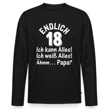 18 Jahre Volljährig 18. Geburtstag - Endlich 18 Ic - Männer Premium Bio Langarmshirt - Schwarz - Vorne - Nico (187cm)