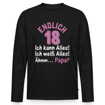 18 Jahre 18. Geburtstag I Endlich 18 Ich Kann Alle - Männer Premium Bio Langarmshirt - Schwarz - Vorne - Nico (187cm)