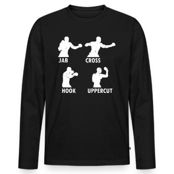 Boxe Arts Martiaux Boxe Jab Cross Hook Uppercut - T-shirt manches longues Premium bio Homme - noir - Devant - Nico (187cm)