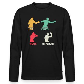 Boxe Jab Cross Hook Uppercut - Arts Martiaux Boxi - T-shirt manches longues Premium bio Homme - noir - Devant - Nico (187cm)