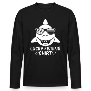 Funny Fisherman Fish Head - Fish Angler - Lucky Fi - Men's Premium Organic Long Sleeve Shirt - black - Front - Nico (187cm)