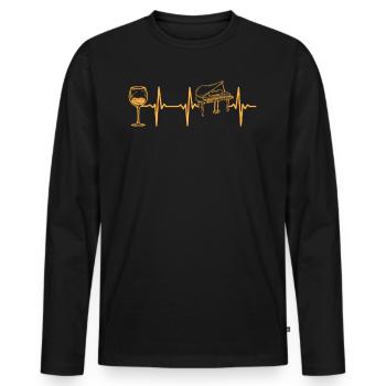 Piano Heartbeat avec vin Piano ECG Heartbeat Pian - T-shirt manches longues Premium bio Homme - noir - Devant - Nico (187cm)