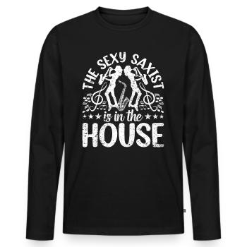 Saxophoniste - Le saxophoniste sexy est dans la maison - T-shirt manches longues Premium bio Homme - noir - Devant - Nico (187cm)