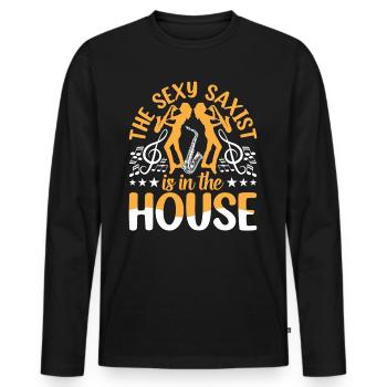 Le saxophoniste sexy est dans la maison - Saxophoniste Musi - T-shirt manches longues Premium bio Homme - noir - Devant - Nico (187cm)
