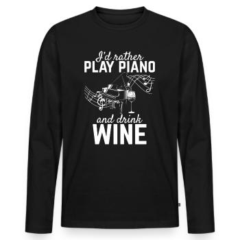 Je préfère jouer du piano et boire du vin - Piano Piani - T-shirt manches longues Premium bio Homme - noir - Devant - Nico (187cm)